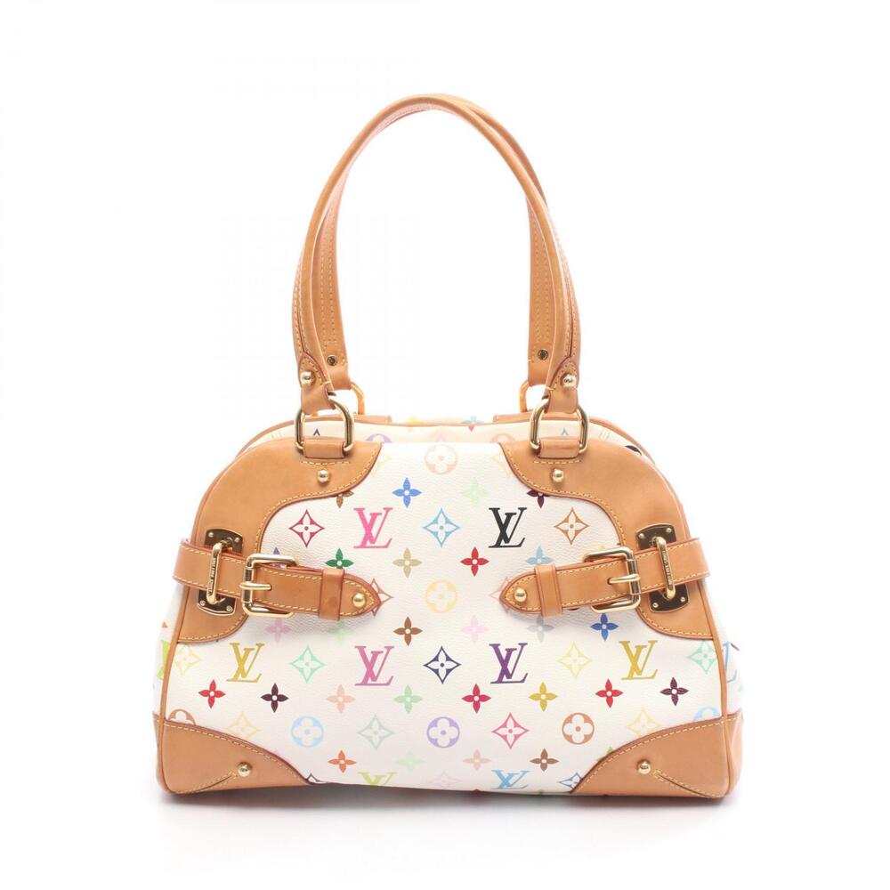 Louis Vuitton Claudia Handbag Canvas Leather Monogram Multicolor White